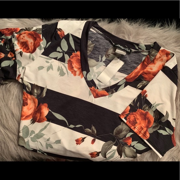 Adorable Floral/Stripe Print Top